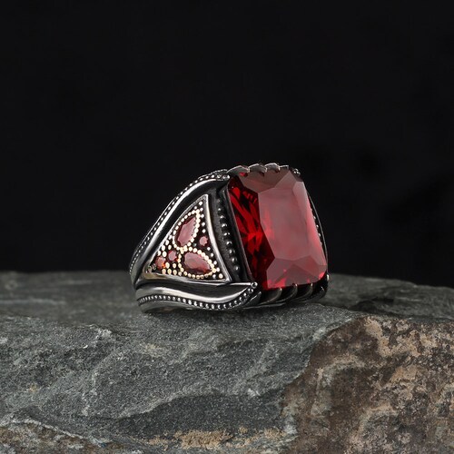 Sterling Silver Mens Ring Red Stone Ring - Etsy