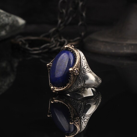 Handmade Big Face Natural lapis lazuli Stone 925 Sterling Silver Men Woman Ring 