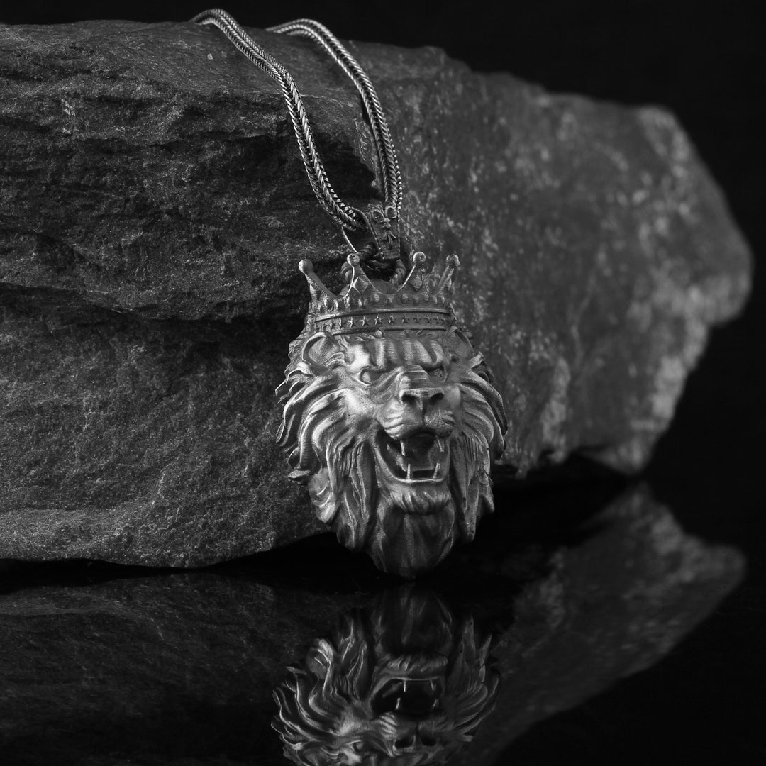 925 Sterling Silver Lion King Necklace Silver Crown Necklace Etsy
