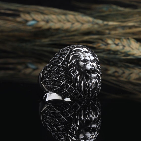 Mens silver lion ring sale