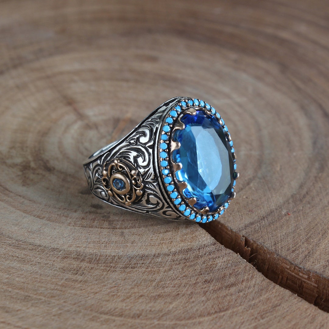 925 Sterling Silver Mens Ring Blue Topaz Gemstone Handmade Men - Etsy UK