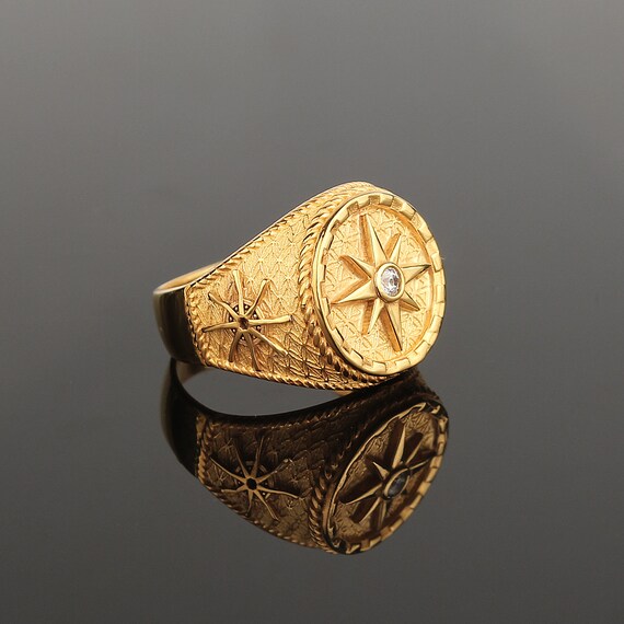 Meir Silver Gold Compass Men Ring Signet Men Rings Turkish Gold