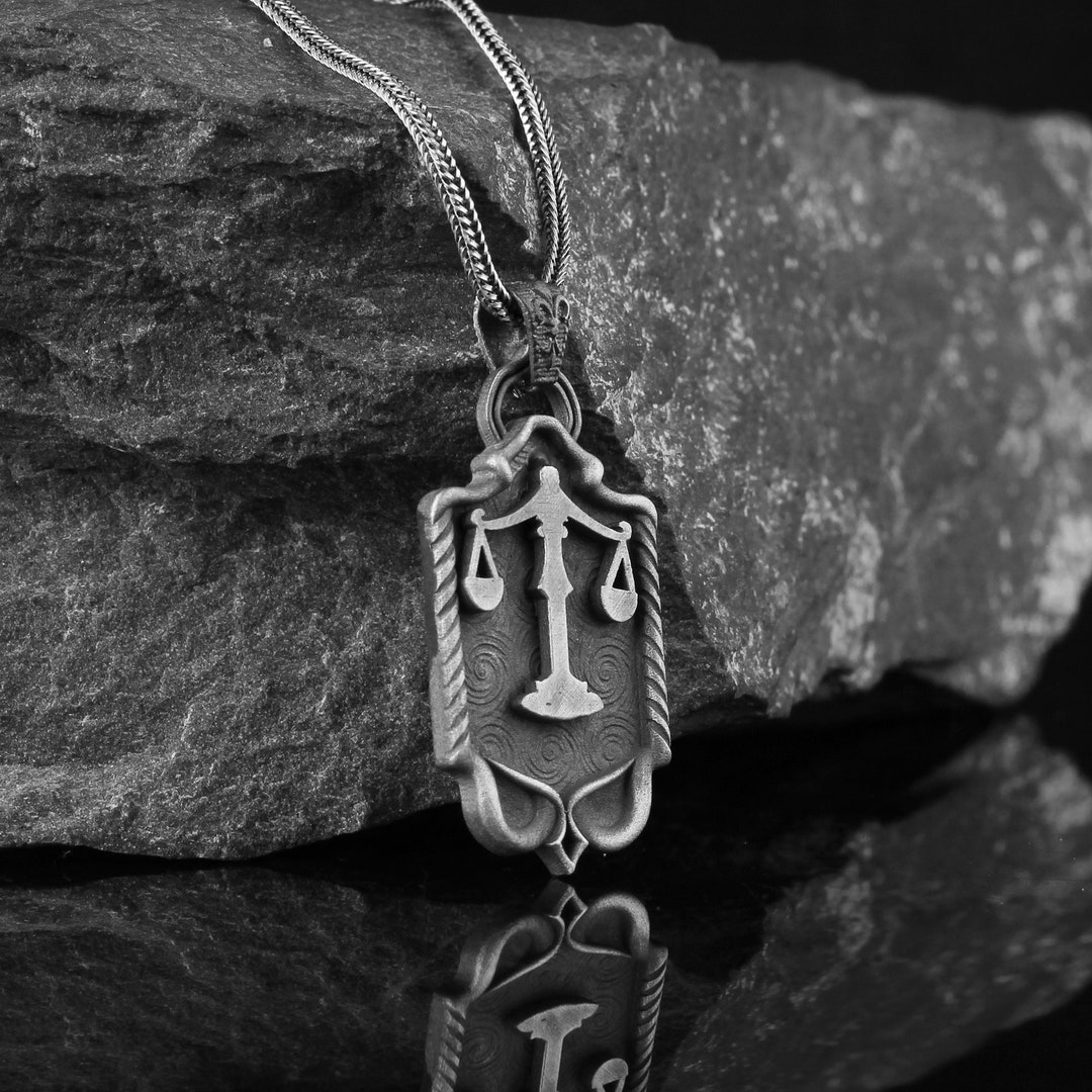 925 Sterling Silver Scale of Justice Necklace Mens Justice Etsy