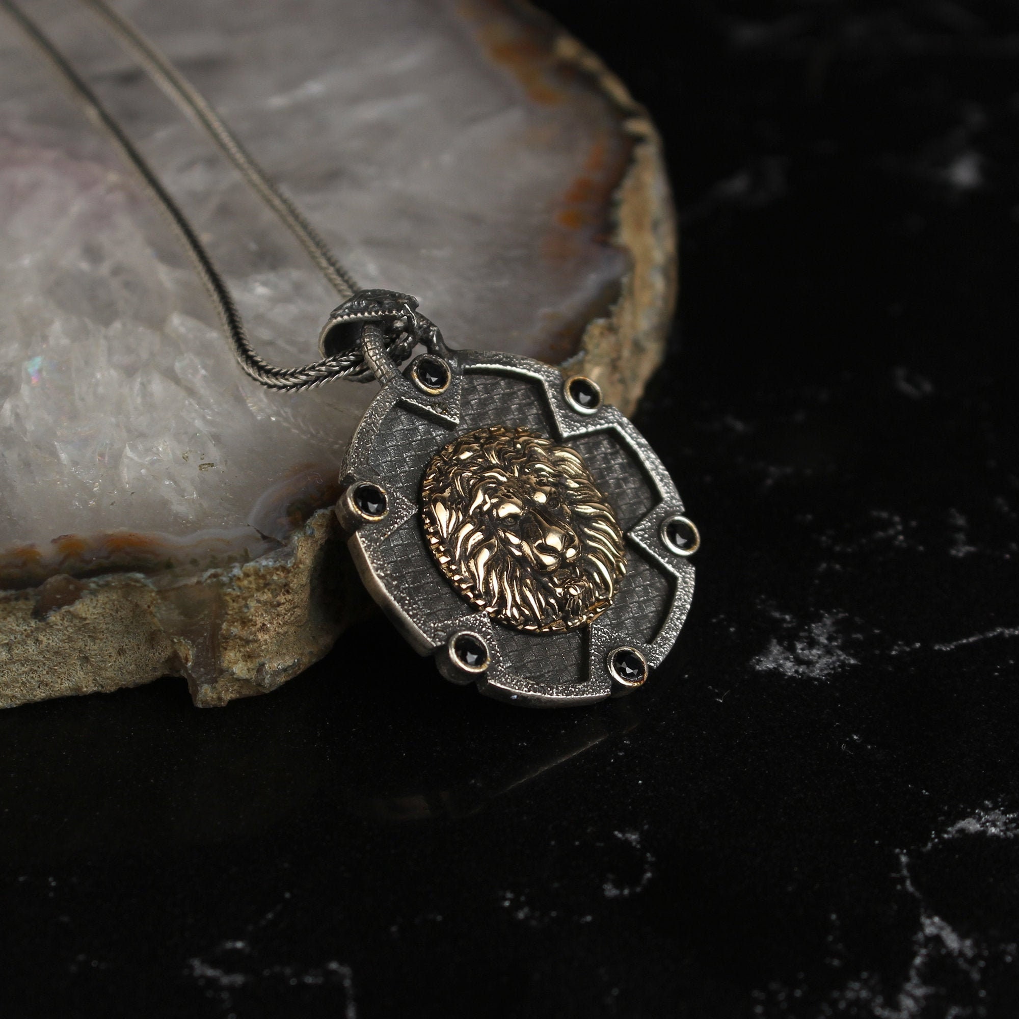 925 Sterling Silver Lion Head Necklace Lion Pendant Etsy