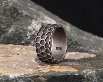 Handmade Minimalist Oxidized Silver Men's Ring Honeycomb - Etsy