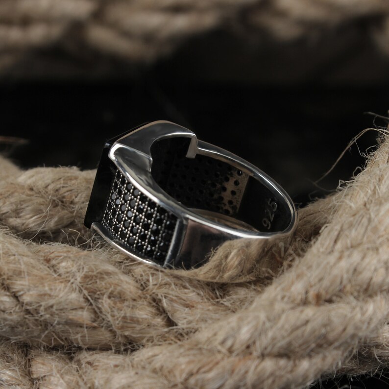 925 Sterling Silver Mens Ring Onyx Stone Men Minimalist Silver Etsy