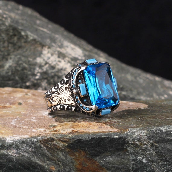 Solid 925 Sterling Silver Blue Topaz Gemstone Handmade Office Wear Gift Ring 