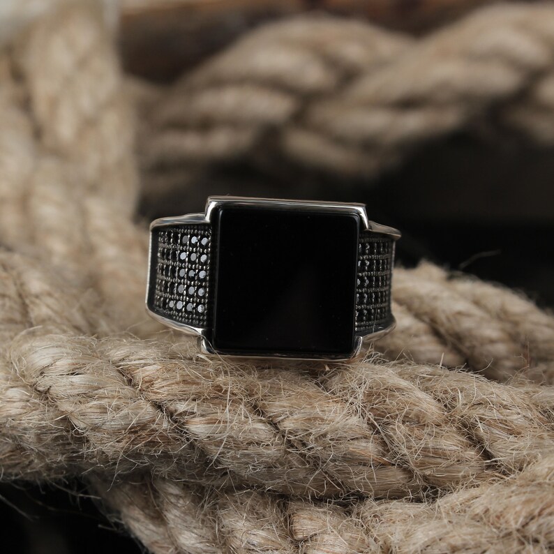 925 Sterling Silver Mens Ring Onyx Stone Men Minimalist Silver Etsy