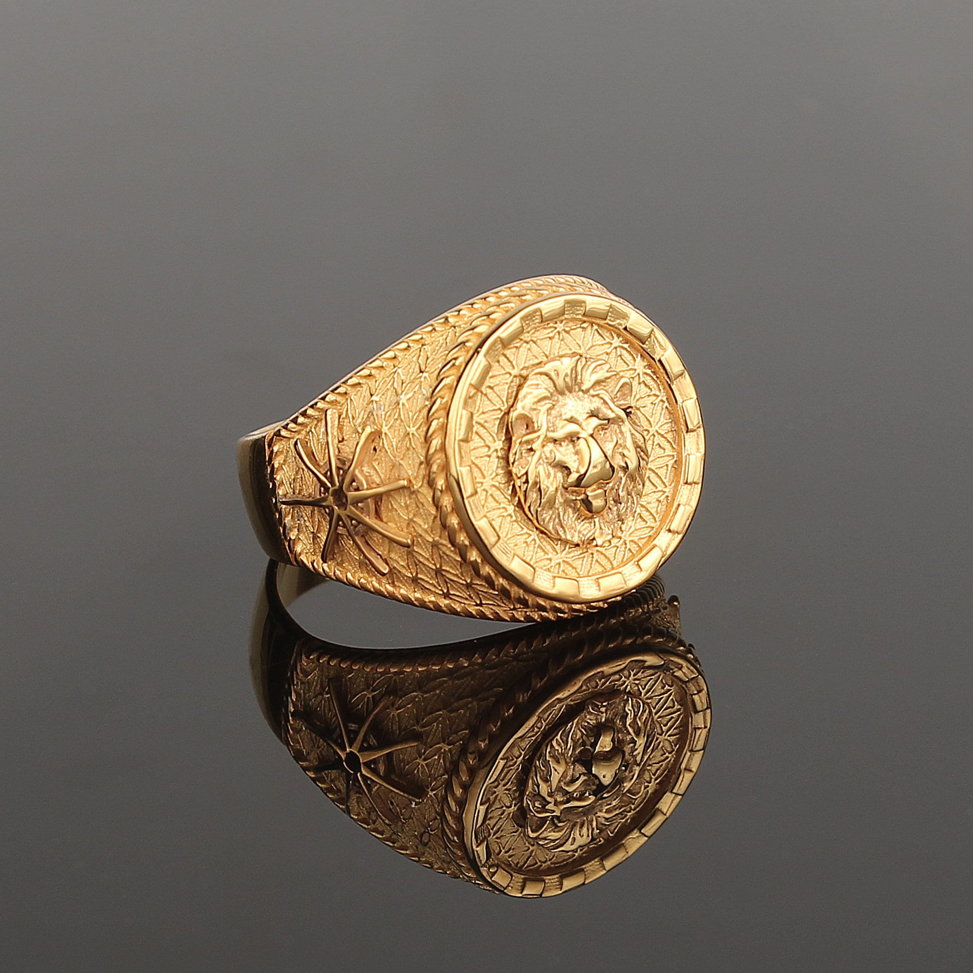Meir Silver Gold Lion Men Ring Zodiac Men Rings Gold Lion Head