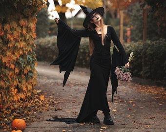 Black Addams dress with Halloween train