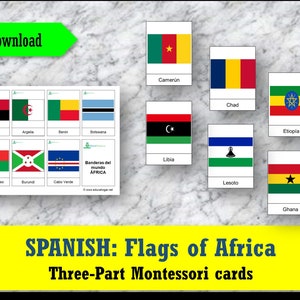 SPANISH Montessori cards: Flags of Africa