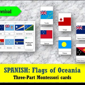 SPANISH Montessori Cards: Flags of Oceania