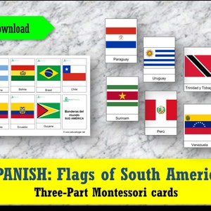 SPANISH Montessori cards: Flags of South America