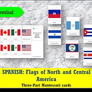 SPANISH Montessori cards: Flags of North and Central America