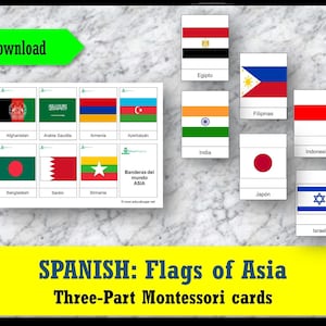 SPANISH Montessori Cards: Flags of Asia