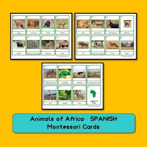 Animals of Africa - 24 SPANISH Montessori Cards