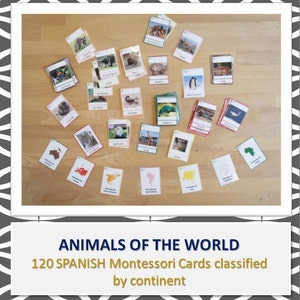 Animales del Mundo - 120 Tarjetas Montessori ESPAÑOLAS clasificadas por continente