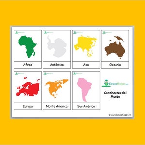 The continents -SPANISH Montesori Cards