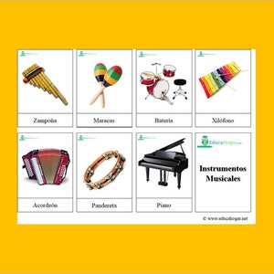 Instrumentos Musicales - Tarjetas de Tres Partes Montessori