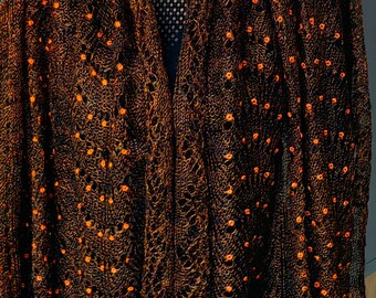 Bronze color sparkle Handmade Embroidered Goat Down Shawl: Copper Sparkle Orenburg Scarf