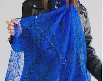 Goat down Handmade deep Blue Down Shawl,  Knit Wrap, Perfect gift for her