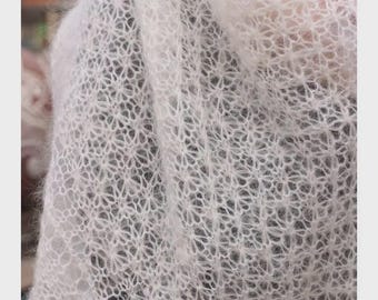 Tight knitting Traditional natural  White knitted Scarf, warm Scarf, Openwork pattern, Gift for her
