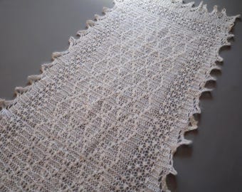 Tight knitting Traditional natural  White knitted Scarf, warm Scarf, Openwork pattern, Gift for her