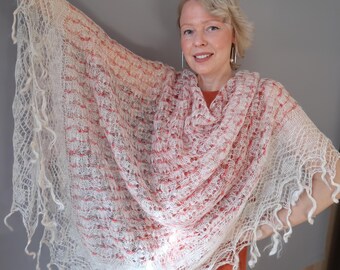 Handmade Orenburg Goat Down Shawl: White Knitted Wrap, 150cm Square