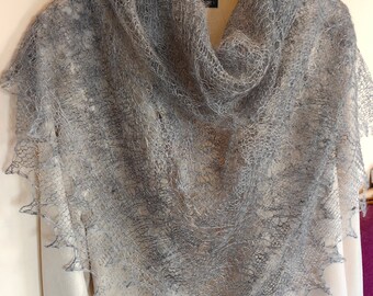 Gray colour soft  shawl, goat down, square shape, wrap, cape, warm, goat down,Handmade, handknitted, knitted