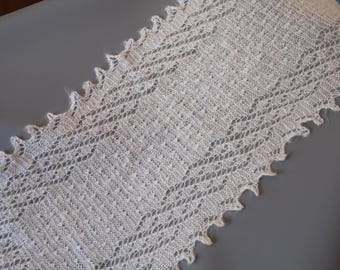Tight knitting Traditional natural  White knitted Scarf, warm Scarf, Openwork pattern, Gift for her
