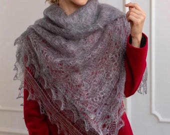 Handmade Gray Orenburg Goat Down Shawl, Soft Gray Orenburg Goat down shawl, Goat down