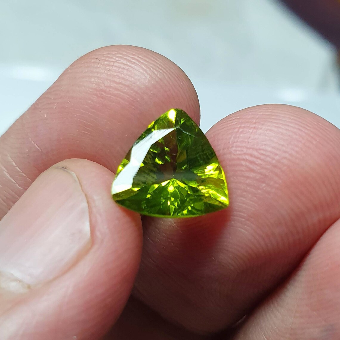 Peridot trillion shape gemstone an evening emmerald august | Etsy
