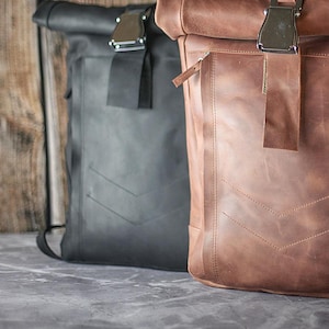 Leather Backpack Roll Top Rucksack