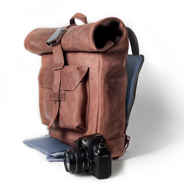 Leather camera backpack for heavy DSLR and film cameras, Camera accessories