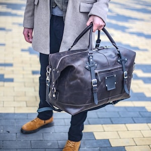 Leather Weekender Bag Men, Leather Travel Bag image 2