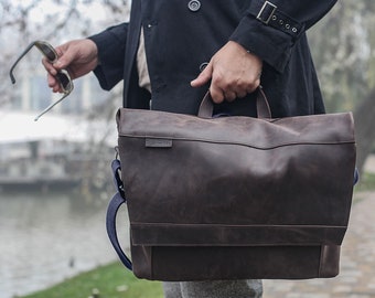 Leather MESSENGER BAG men laptop