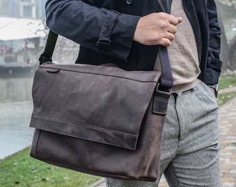 lederen aktetas mannen, koerierstas, 15 inch laptop aktetas LEDER en canvas MESSENGER BAG, aktetas vrouwen, vintage lederen computertas