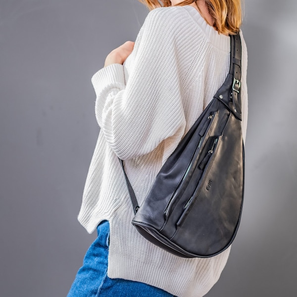 Leren crossbody tas, studentencadeau, leren draagzak