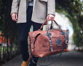 Bolso de viaje de piel / Bolsa de lona de piel para hombre