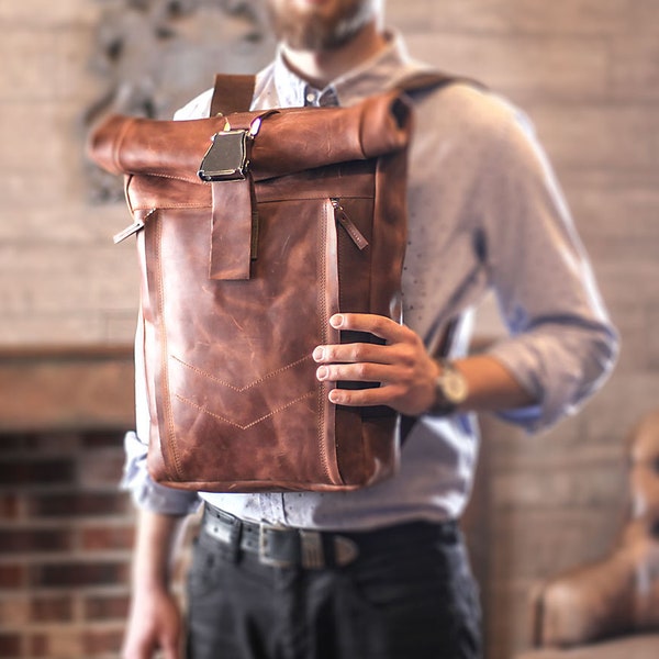 17 inch Leather backpack men * 17 inch laptop backpack
