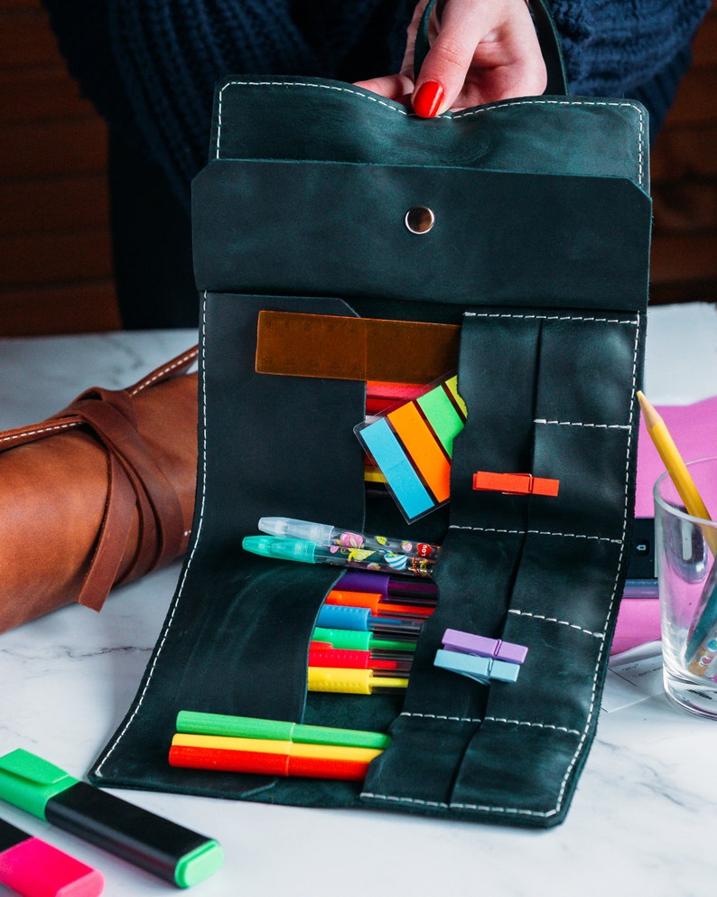 Personalized Roll up Pencil Case Leather Pen Roll Etsy
