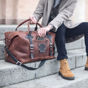 Leather duffle bag, Mens leather weekender bag, Personalized duffel bag, leather holdall bag, leather overnight bag, leather gym bag for men