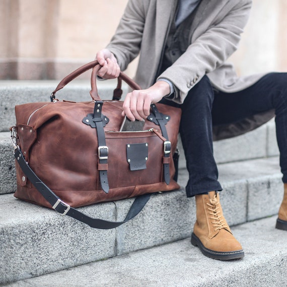 Leather Duffle Bag Mens Leather Weekender Bag Personalized | Etsy