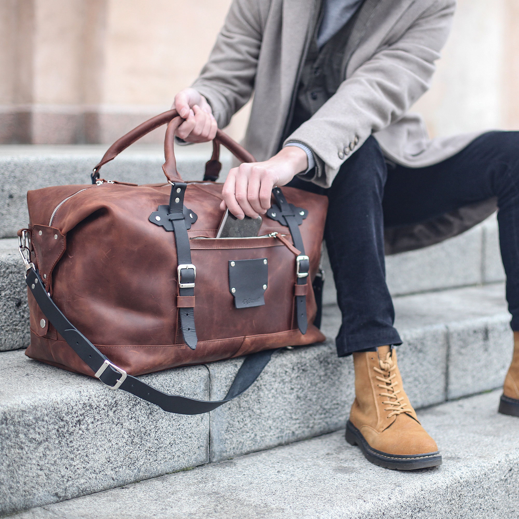 Leather Duffle Bag Mens Leather Weekender Bag Personalized - Etsy