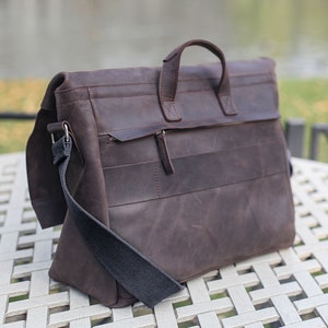 Personalized LEATHER MESSENGER bag men leather briefcase men image 3