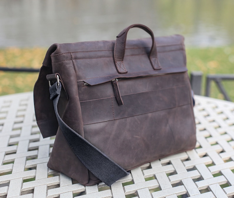 Personalized LEATHER MESSENGER bag men leather briefcase men image 3