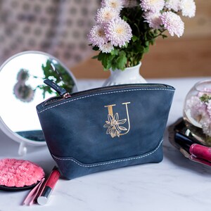 Leather makeup bag, Bridesmaid gift, Leather pouch image 10