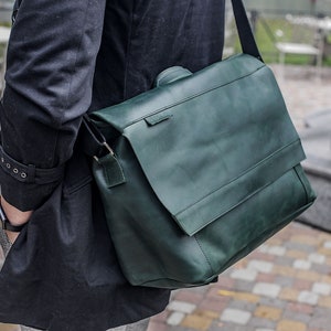 Personalized LEATHER MESSENGER bag men leather briefcase men image 4