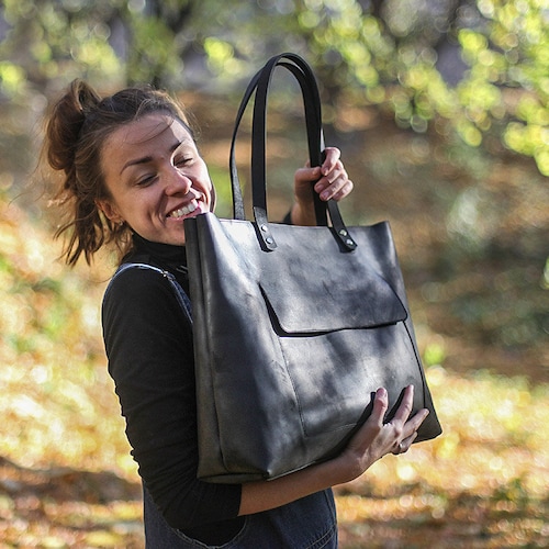 Extra Large Leather Tote, Laptop Bag Black, Leather Laptop Tote
