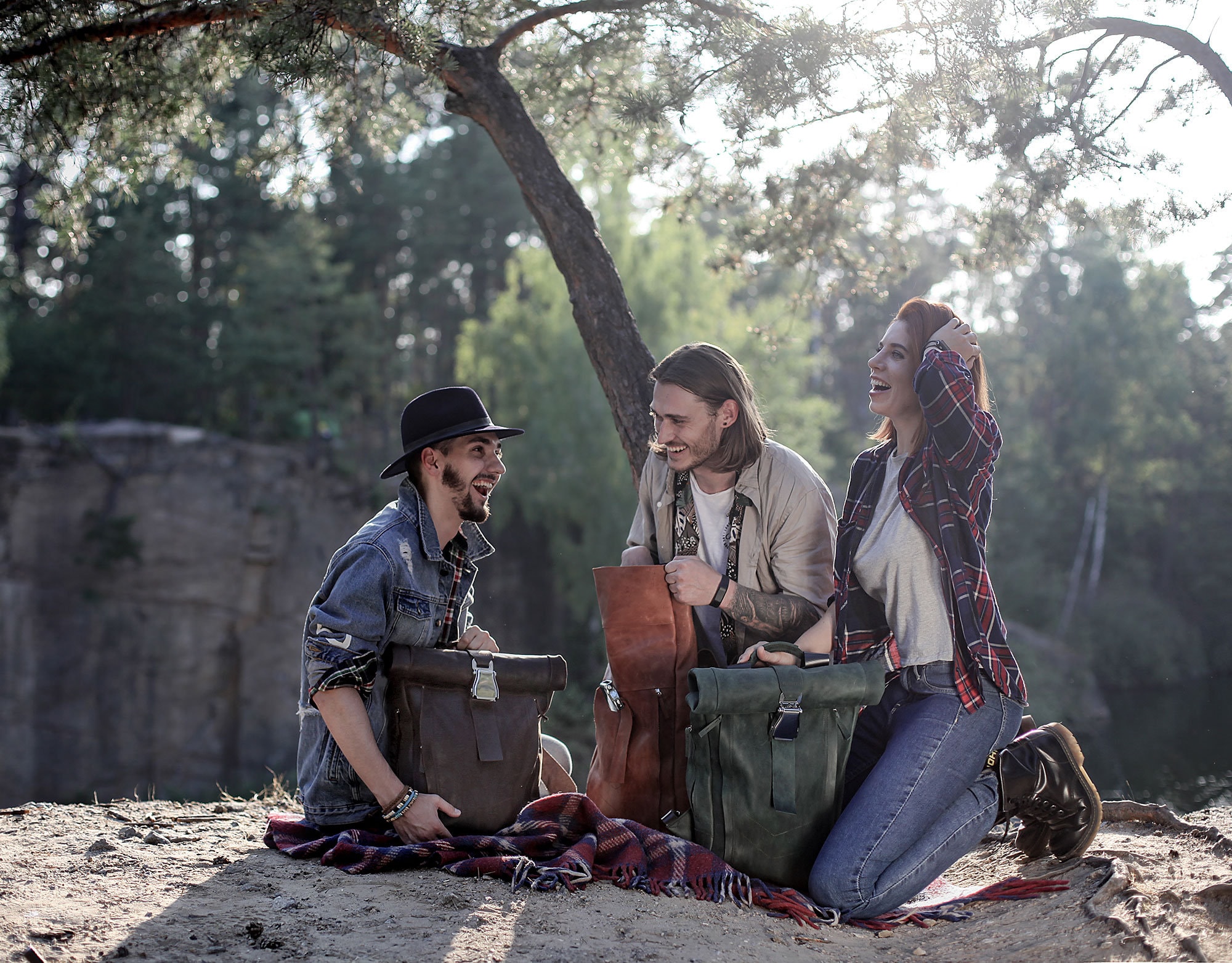 Leather Rucksack Roll Top Leather Backpack With Aircraft - Etsy